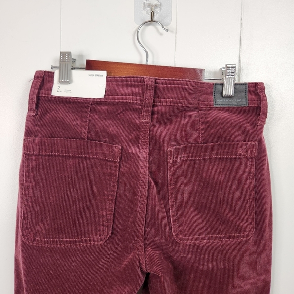 American Eagle Burgundy Corduroy Skinny Jeans Jeggings Pants Button Fly size 2 - Picture 6 of 12